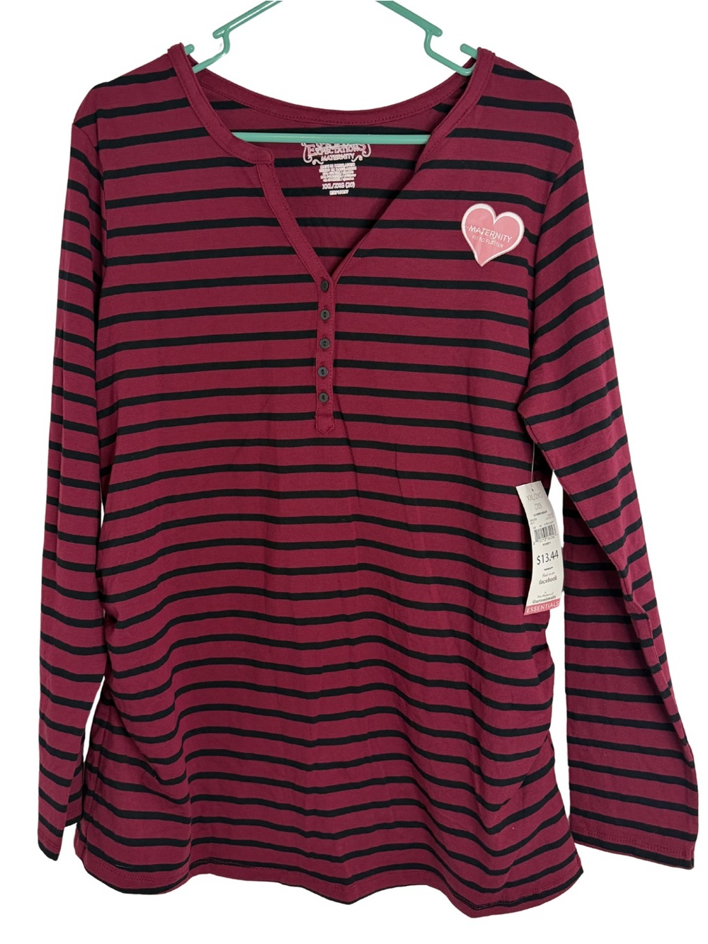 3/$20 Great Expectations Burgundy & Black Striped Long Sleeve Maternity Shirt